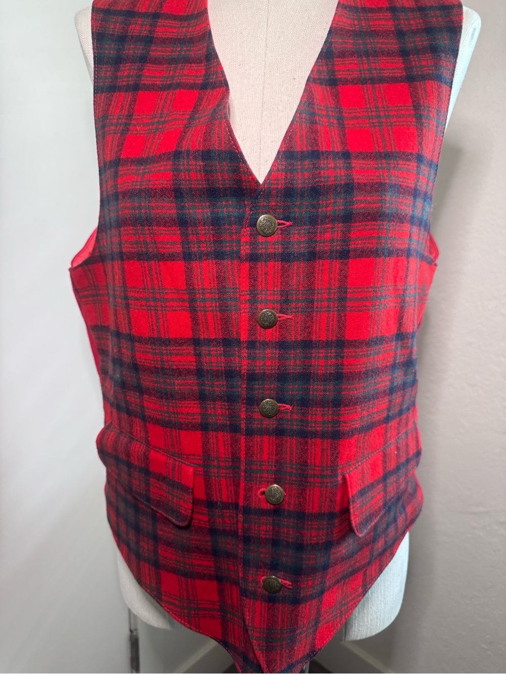 Pendleton Red and Black Plaid Wool Vest